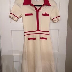 Sandro Red and Cream A line dress